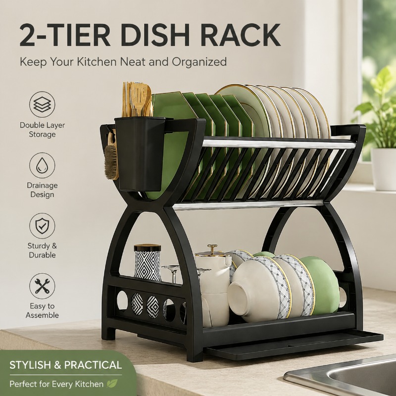 Meal Prep Organizer - Escurridor de Platos de 2 Niveles