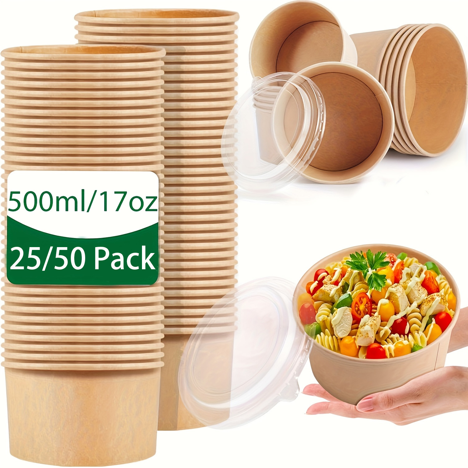 Meal Prep Plan - Paquete de 17 Oz/500Ml, 25/50 tazones