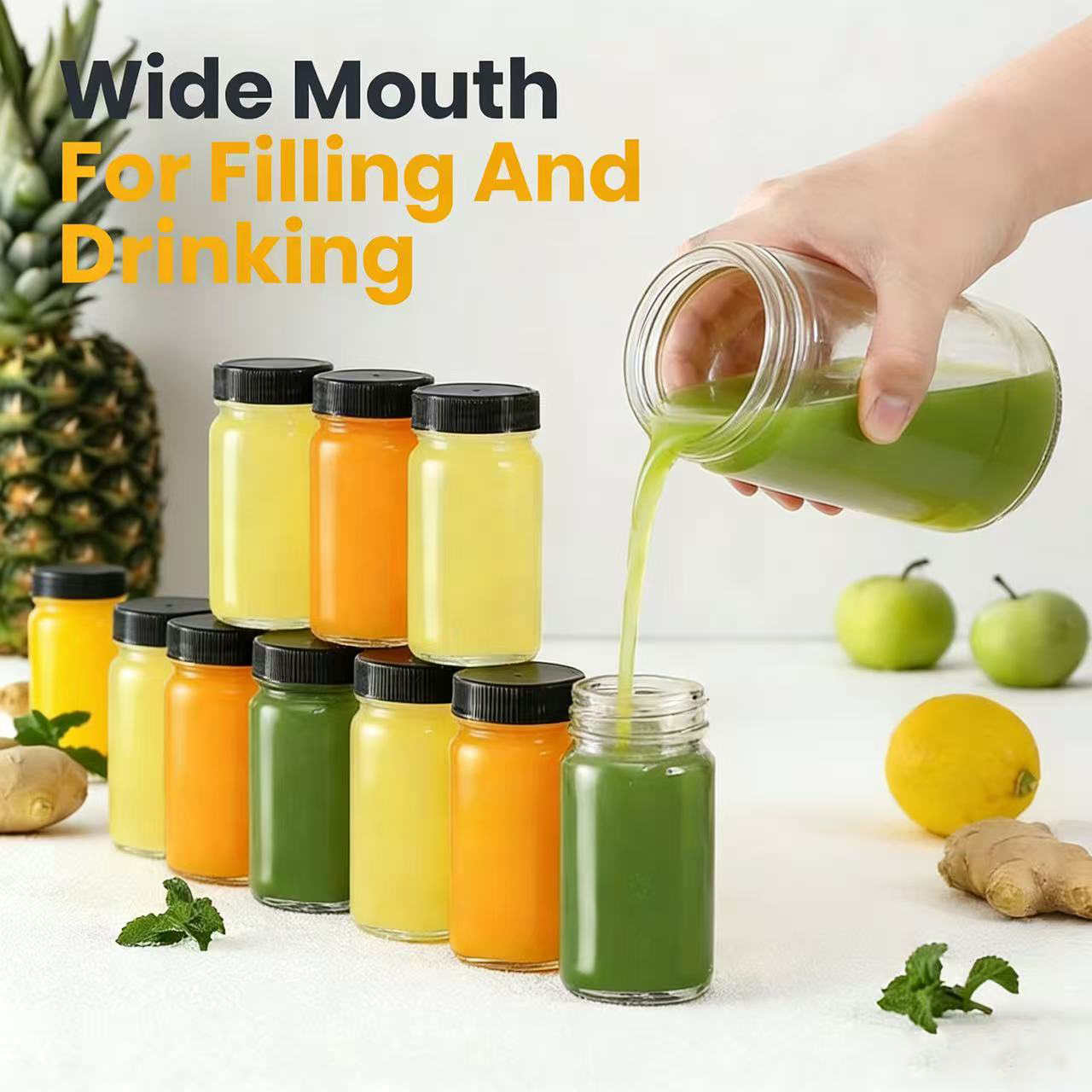 Meal Prep Juice Bottles - 6 botellas de vidrio transparente a