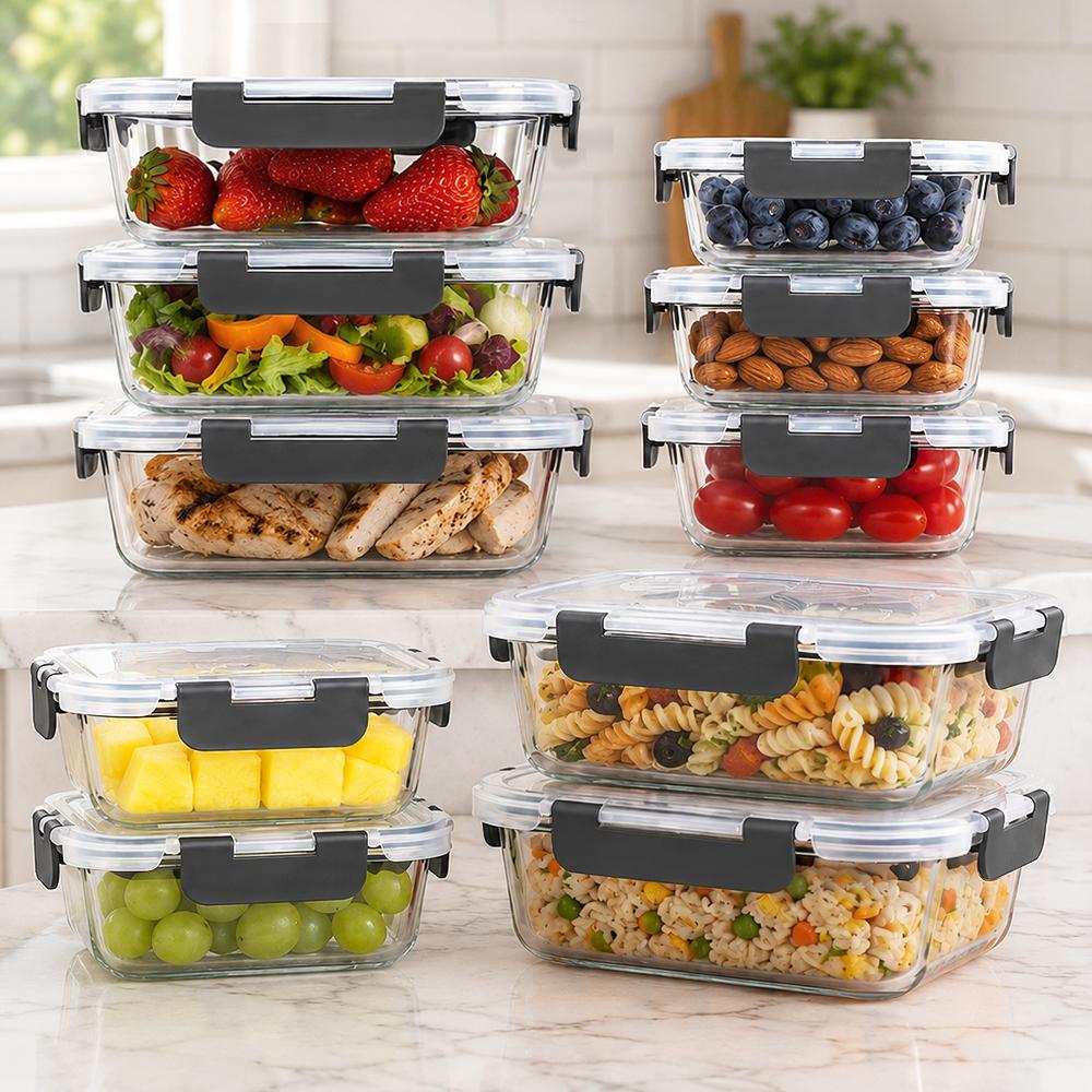 Juego de 10 Recipientes de Vid - Meal Prep Glass Containers With Lids reseña y precio